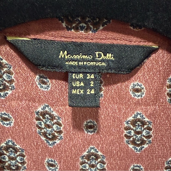 Massimo Dutti Dark Floral Paisley Pussybow Blouse Size 2 Small Academia Chic - Picture 7 of 15
